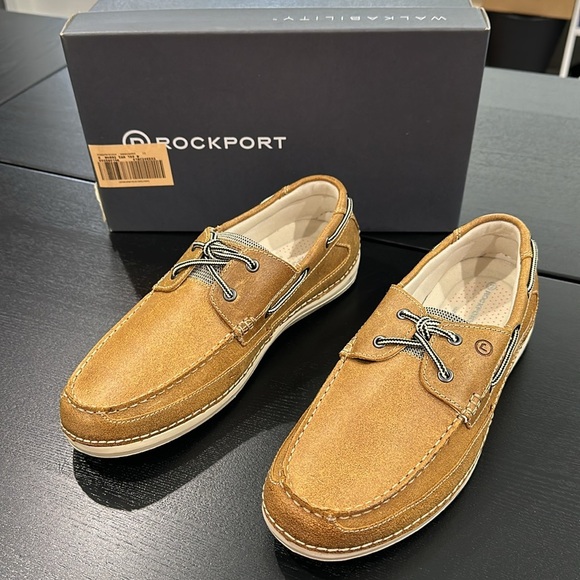 Rockport Brown Leather Boat Shoe - 10 Wide - Picture 1 of 13